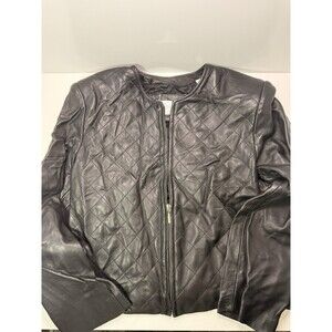 Women’s Quilted Faux Leather Jacket Black Size 12 Moto Style Zip‎ Front